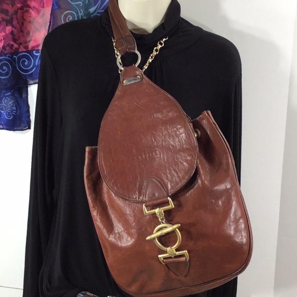 Vintage French Texier leather sling backpack bag